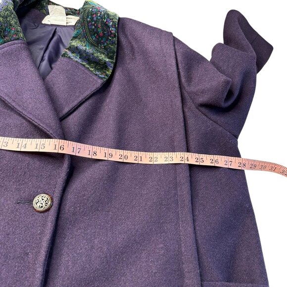 Andrea Marin Vintage Wool Pea Coat Purple Plus Size 20W Velvet Paisley Collar - Picture 9 of 11